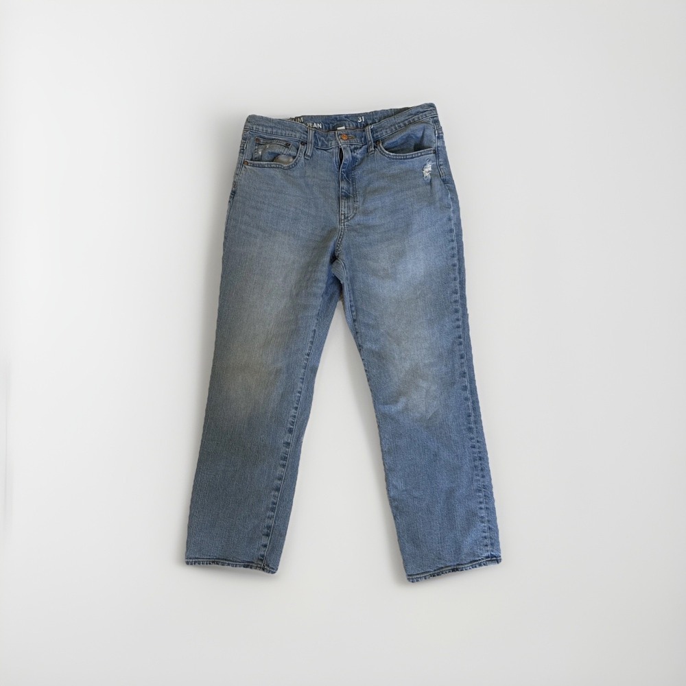 J.Crew Women's Slim Boyfriend Jeans Sz 31 High Rise Light Wash Distressed Denim